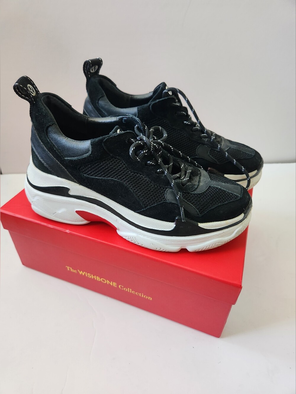 Black Genuine Suede Chunky Platform Sneakers 7 Wishbone Collection